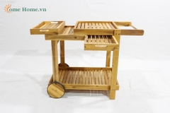 Solid Wood Bar Cart – 2-Tier Rolling Serving Trolley-CH5217A-1NA