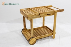 Solid Wood Bar Cart – 2-Tier Rolling Serving Trolley-CH5217A-1NA