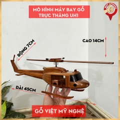 Mô hình gỗ máy bay trực thăng Bell UH-1 - Gỗ tự nhiên - Dài 45cm