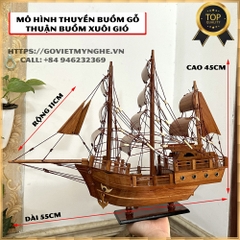 [Dài 55cm] Mô hình thuyền gỗ trang trí thuyền chở hàng - thuyền buôn Thái Lan - Thân tàu 40cm - Gỗ Hương
