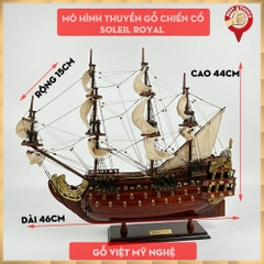 [Dài 46cm] Mô hình thuyền chiến cổ Soleil Royal - Thuyền gỗ Soleil Royal trang trí nhà cửa - Gỗ căm xe - Thân tàu dài 40cm - Buồm vải bố