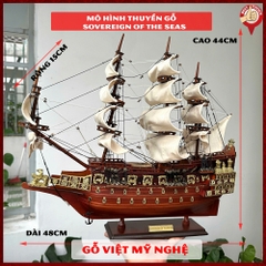 [Dài 48cm - chuẩn xuất khẩu] Mô hình thuyền gỗ trang trí tàu chiến cổ Sovereign of the seas - Gỗ căm xe