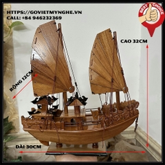 [Dài 30cm] Mô hình tàu Hạ Long gỗ - thuyền gỗ trang trí thuận buồm xuôi gió trang trí phong thủy - Gỗ Hương