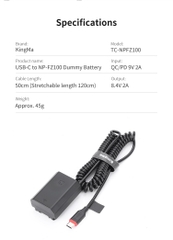 Pin Ảo Kingma Dummy FZ100 USB-C for Sony NP-FZ100