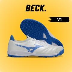 Giày Bóng Đá Mizuno Sala Beta Japan V1 Trắng Xanh Biển Đế Đệm Cổ Lửng TF