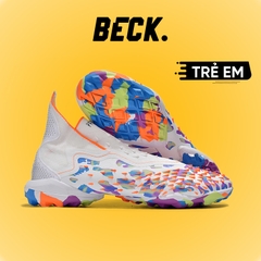 Giày Bóng Đá Trẻ Em Adidas Predator Freak+ Trắng Tím Cam Không Dây Cổ Cao TF