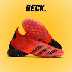 Giày Bóng Đá TQ Adidas Predator Freak+ Pogba Đỏ Vạch Đen Cổ Cao Không Dây TF