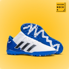 Giày Bóng Đá Adidas Nemeziz 18.3 MESSI Trắng Gót Xanh Biển Vạch Đen TF