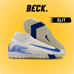Giày Bóng Đá Mercurial Superfly 10 Elite Trắng Vạch Xanh Navy Đế Trắng Cổ Cao TF