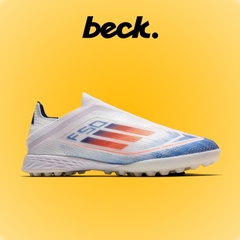 Giày Bóng Đá Adidas F50 Elite Laceless Trắng Xanh Biển Vạch Đỏ Không Dây TF