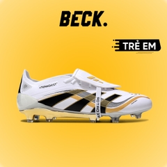 Giày Bóng Đá Trẻ Em Adidas Predator 25 Tongue Teamgeist Trắng Vàng Vạch Đen HQ FG
