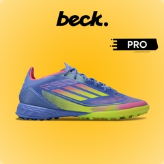 Giày Bóng Đá Adidas F50 PRO Xanh Biển Vạch Chuối Lưỡi Gà Liền HQ TF