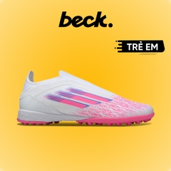 Giày Bóng Đá Trẻ Em Adidas F50 Elite Laceless Trắng Vạch Hồng Không Dây HQ TF