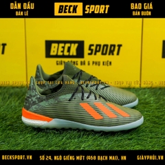 Giày Bóng Đá Adidas X 19.1 Xanh Rêu Vạch Cam Gót Rằn Ri V2 IC