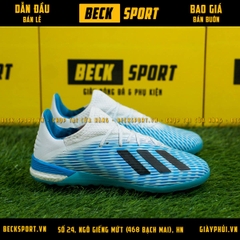 Giày Bóng Đá Adidas X 19.1 Xanh Biển Vạch Đen Gót Trắng IC