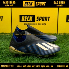 Giày Bóng Đá Adidas X 19+ Xanh Biển Vạch Đồng Đế Đồng Không Dây FG