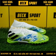Giày Bóng Đá Adidas Nemeziz 19.3 Trắng Nõn Chuối Vạch Đen Đế Chuối Cao Cổ TF