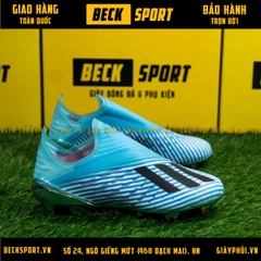 Giày Bóng Đá Adidas X 19+ Xanh Ngọc Vạch Đen Không Dây FG