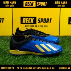 Giày Bóng Đá Adidas X 19.3 Xanh Biển Vạch Đồng Gót Đen V3 TF