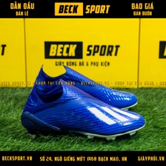 Giày Bóng Đá Adidas X 19+ Xanh Biển Vạch Trắng Không Dây FG