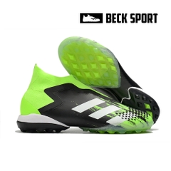 Giày Bóng Đá Adidas Predator 20+ Đen Vạch Trắng Mũi Xanh Lá Không Dây Cổ Cao TF