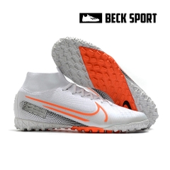 Giày Bóng Đá Nike Mercurial Superfly 7 Elite Trắng Đen Vạch Cam Cổ Cao TF