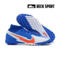 Giày Bóng Đá Nike Mercurial Superfly 7 Elite Xanh Biển Trắng Vạch Đỏ Cổ Cao TF