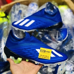 Giày Bóng Đá Adidas X 19+ Xanh Biển Vạch Trắng Đế Bóng Không Dây FG