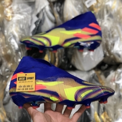 Giày Bóng Đá Adidas Nemeziz 19+ Tím Xanh Lá Vạch Cam Không Dây Cổ Cao FG