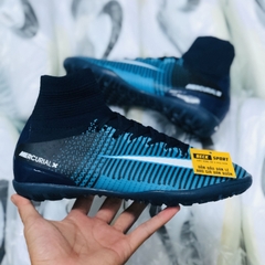 Giày Bóng Đá Nike MercurialX Superfly Xanh Biển Đen Vạch Trắng Cổ Cao TF