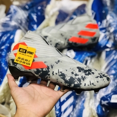 Giày Bóng Đá Adidas Nemeziz 19+ Xám Đen Vạch Cam Không Dây FG