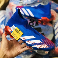 Giày Bóng Đá Adidas Predator 20+ Tormentor Xanh Biển Vạch Trắng Mũi Đỏ Không Dây Cao Cổ FG