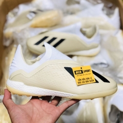 Giày Bóng Đá Adidas X 18+ Nâu Sữa Gót Trắng Không Dây TF