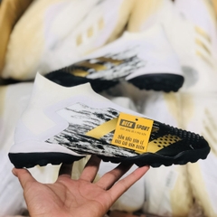 Giày Bóng Đá Adidas Predator 20+ Trắng Đen Vạch Vàng Không Dây Cổ Cao TF
