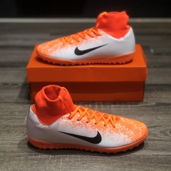 Giày Bóng Đá Nike Mercurial Superfly Academy Trắng Cam Đế Cam Cao Cổ TF