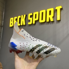 Giày Bóng Đá Adidas Predator Freak+ Trắng Vạch Đen Cổ Cao Không Dây FG