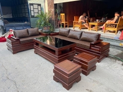 Bộ Sofa Quây Pháo 2 văng Cánh Tiên Gỗ Hương Đá Hàng K3 Ván 1p5