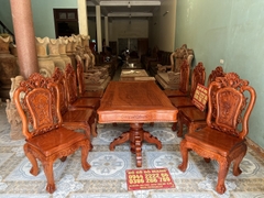Bộ bàn ghế ăn hoa hồng bàn chữ nhật gỗ hương đá .