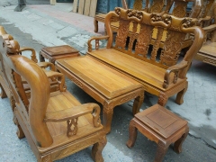 Bộ bàn ghế đục đào gỗ nghiến