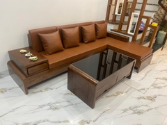 Bộ Sofa Góc L Chân Cuốn Gỗ Sồi Nga