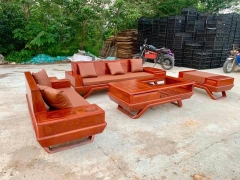 Bộ sofa chân thuyền góc gỗ hương đá