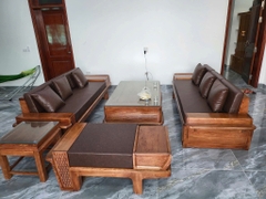 Bộ Sofa Chữ H cánh tiên gỗ hương đá đối hàng víp