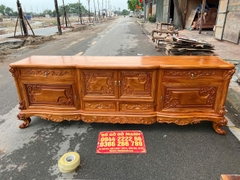 Kệ Tivi Tân Cổ Điển Kiểu Hoa Lá Tây Gỗ Gõ Đỏ