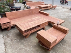 Bộ sofa chân thuyền góc L liền gỗ hương đá