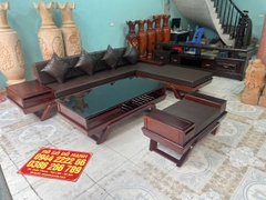 Bộ sofa chân thuyền góc L liền gỗ hương đá