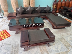 Bộ sofa chân thuyền góc L liền gỗ hương đá