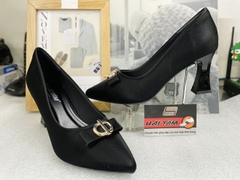 GIÀY NỮ MŨI NHỌN DA LỤA NƠ KHOÁ ĐEN TA442