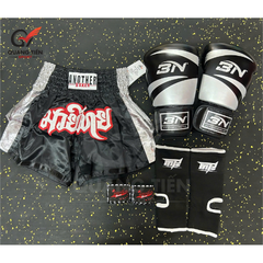 COMBO TẬP BOXING CƠ BẢN GĂNG BOXING + BĂNG ĐA + QUẦN MUAY + TẤT BẢO VỆ - ĐEN