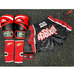 COMBO TẬP BOXING CƠ BẢN GĂNG BOXING + BĂNG ĐA + QUẦN MUAY + TẤT BẢO VỆ - ĐỎ