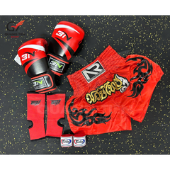 COMBO TẬP BOXING CƠ BẢN GĂNG BOXING + BĂNG ĐA + QUẦN MUAY + TẤT BẢO VỆ - ĐỎ